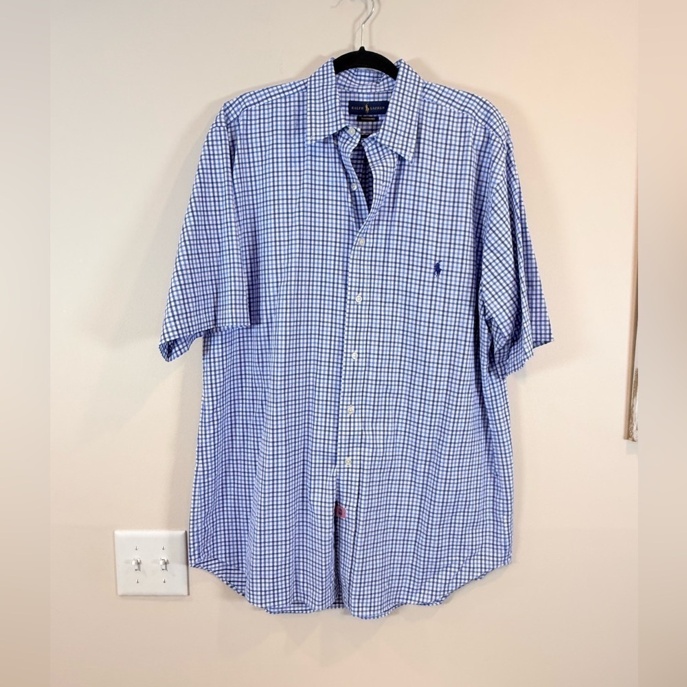 🔥Ralph Lauren Men's Blue Checkered Shirt Size L NWOT 🔥